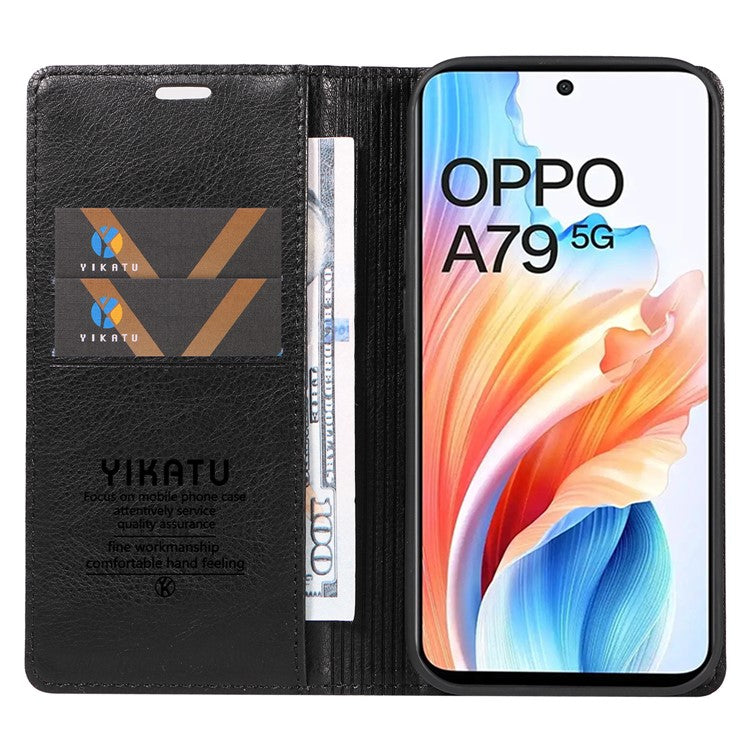 YIKATU YK-006 For Oppo A79 5G / A2 5G Leather Wallet Case Magnetic Flip Folio Phone Cover - Black