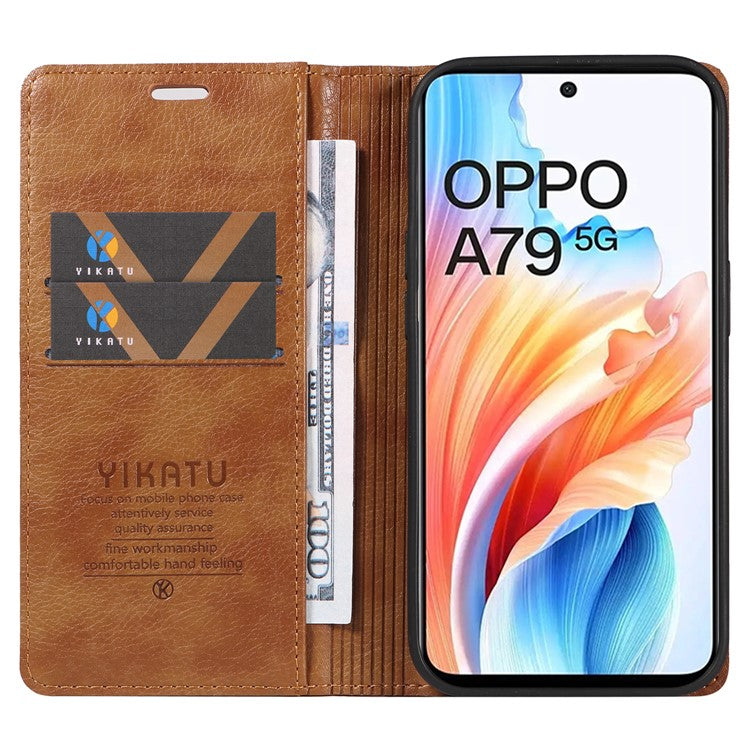 YIKATU YK-006 For Oppo A79 5G / A2 5G Leather Wallet Case Magnetic Flip Folio Phone Cover - Brown