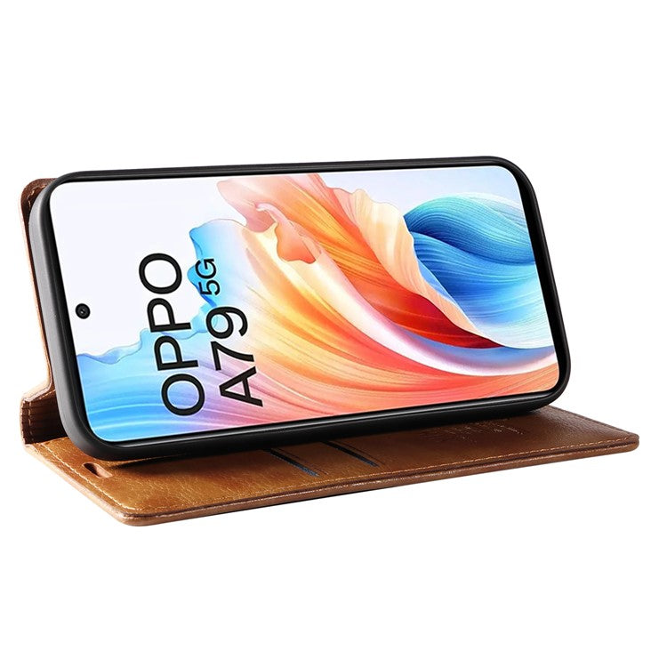 YIKATU YK-006 For Oppo A79 5G / A2 5G Leather Wallet Case Magnetic Flip Folio Phone Cover - Brown