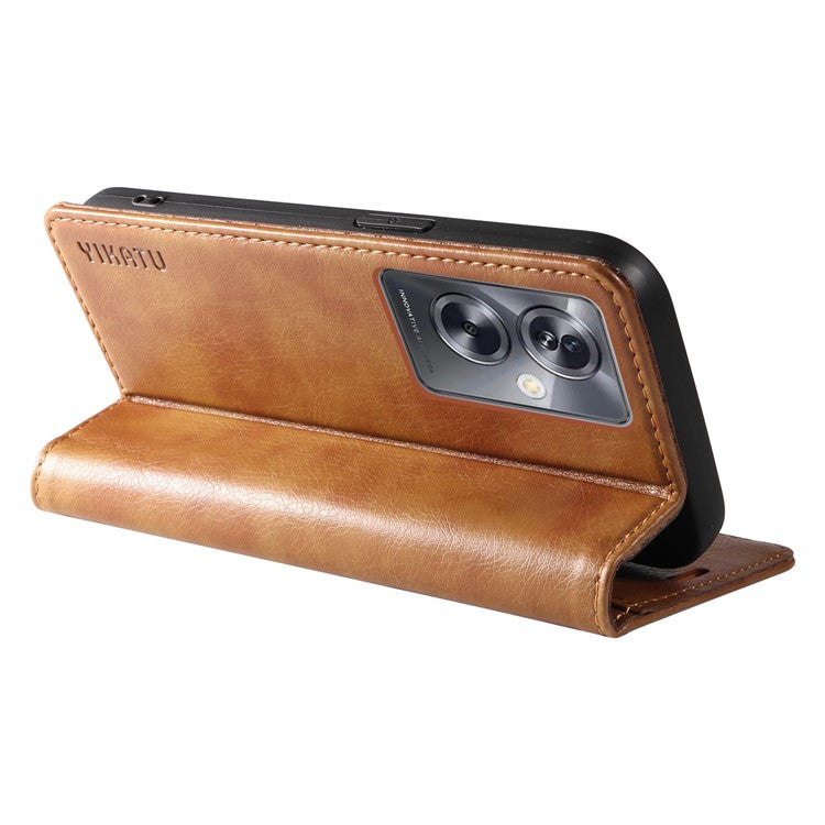 YIKATU YK-006 For Oppo A79 5G / A2 5G Leather Wallet Case Magnetic Flip Folio Phone Cover - Brown