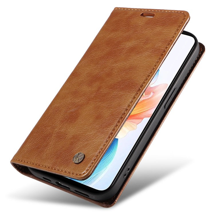 YIKATU YK-006 For Oppo A79 5G / A2 5G Leather Wallet Case Magnetic Flip Folio Phone Cover - Brown