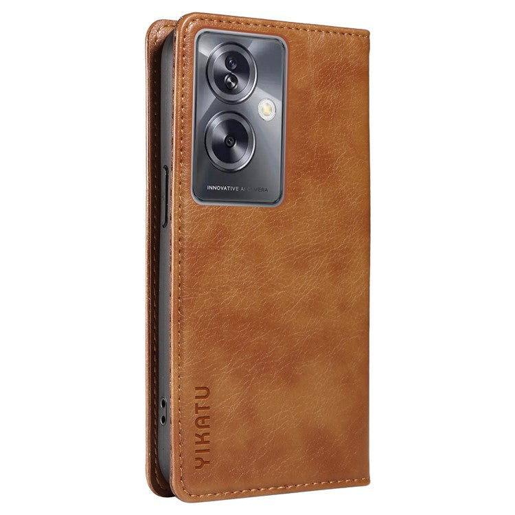 YIKATU YK-006 For Oppo A79 5G / A2 5G Leather Wallet Case Magnetic Flip Folio Phone Cover - Brown