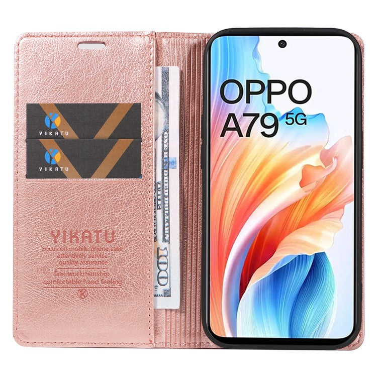 YIKATU YK-006 For Oppo A79 5G / A2 5G Leather Wallet Case Magnetic Flip Folio Phone Cover - Rose Gold