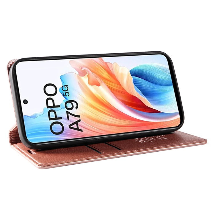 YIKATU YK-006 For Oppo A79 5G / A2 5G Leather Wallet Case Magnetic Flip Folio Phone Cover - Rose Gold