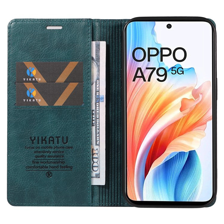 YIKATU YK-006 For Oppo A79 5G / A2 5G Leather Wallet Case Magnetic Flip Folio Phone Cover - Blue