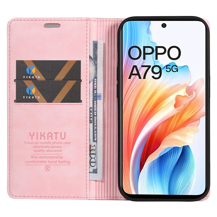 YIKATU YK-006 For Oppo A79 5G / A2 5G Leather Wallet Case Magnetic Flip Folio Phone Cover - Pink