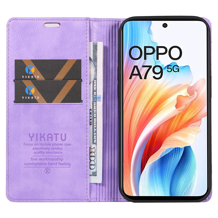 YIKATU YK-006 For Oppo A79 5G / A2 5G Leather Wallet Case Magnetic Flip Folio Phone Cover - Purple