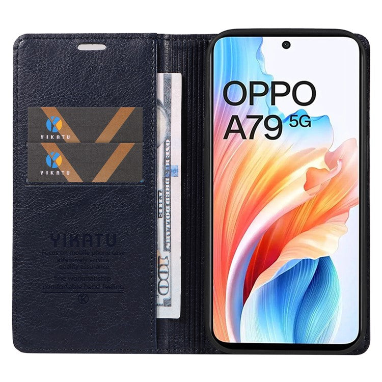 YIKATU YK-006 For Oppo A79 5G / A2 5G Leather Wallet Case Magnetic Flip Folio Phone Cover - Navy Blue