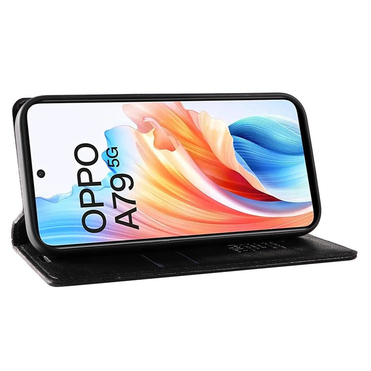 YIKATU YK-006 For Oppo A79 5G / A2 5G Leather Wallet Case Magnetic Flip Folio Phone Cover - Navy Blue