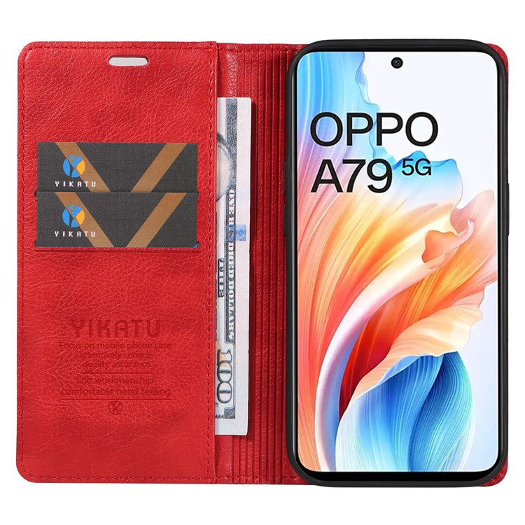 YIKATU YK-006 For Oppo A79 5G / A2 5G Leather Wallet Case Magnetic Flip Folio Phone Cover - Red