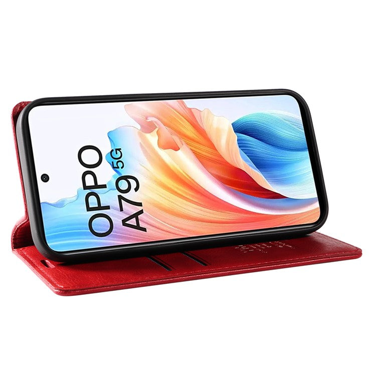 YIKATU YK-006 For Oppo A79 5G / A2 5G Leather Wallet Case Magnetic Flip Folio Phone Cover - Red