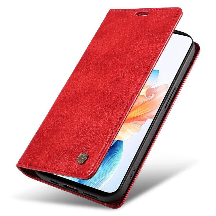 YIKATU YK-006 For Oppo A79 5G / A2 5G Leather Wallet Case Magnetic Flip Folio Phone Cover - Red