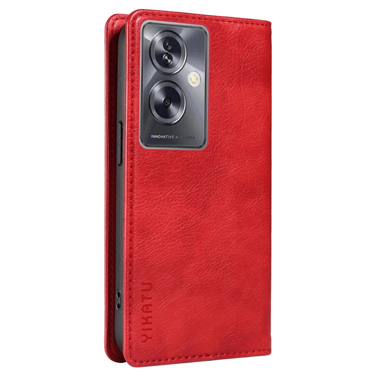 YIKATU YK-006 For Oppo A79 5G / A2 5G Leather Wallet Case Magnetic Flip Folio Phone Cover - Red