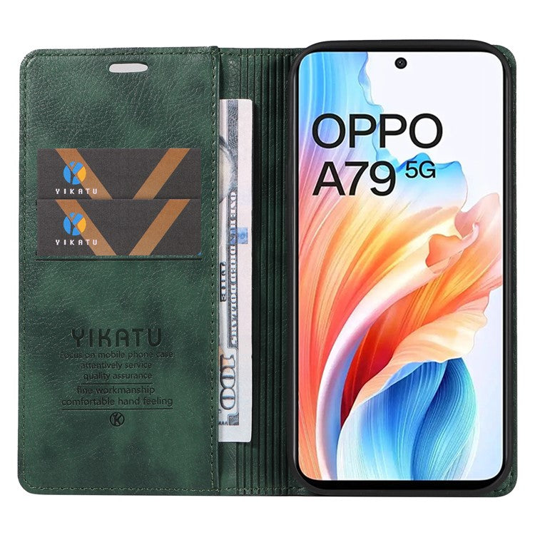 YIKATU YK-006 For Oppo A79 5G / A2 5G Leather Wallet Case Magnetic Flip Folio Phone Cover - Green