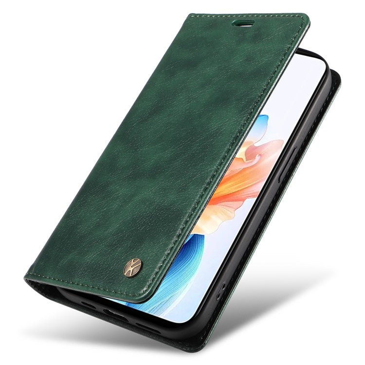 YIKATU YK-006 For Oppo A79 5G / A2 5G Leather Wallet Case Magnetic Flip Folio Phone Cover - Green