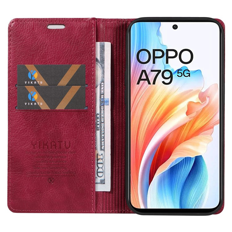 YIKATU YK-006 For Oppo A79 5G / A2 5G Leather Wallet Case Magnetic Flip Folio Phone Cover - Wine Red