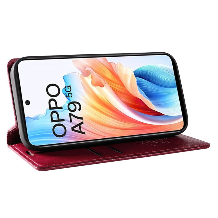 YIKATU YK-006 For Oppo A79 5G / A2 5G Leather Wallet Case Magnetic Flip Folio Phone Cover - Wine Red