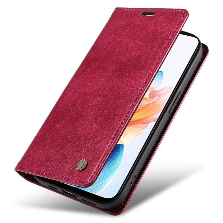 YIKATU YK-006 For Oppo A79 5G / A2 5G Leather Wallet Case Magnetic Flip Folio Phone Cover - Wine Red