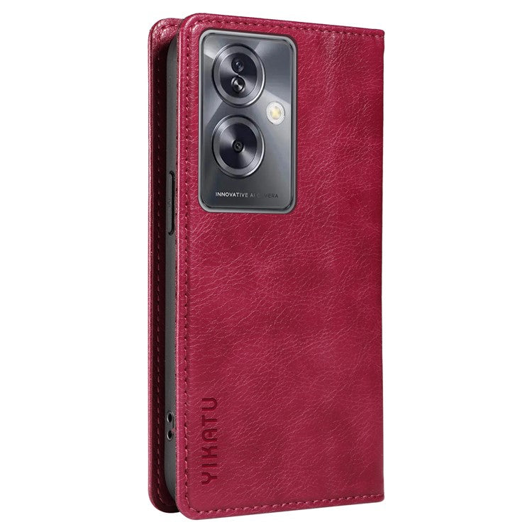 YIKATU YK-006 For Oppo A79 5G / A2 5G Leather Wallet Case Magnetic Flip Folio Phone Cover - Wine Red