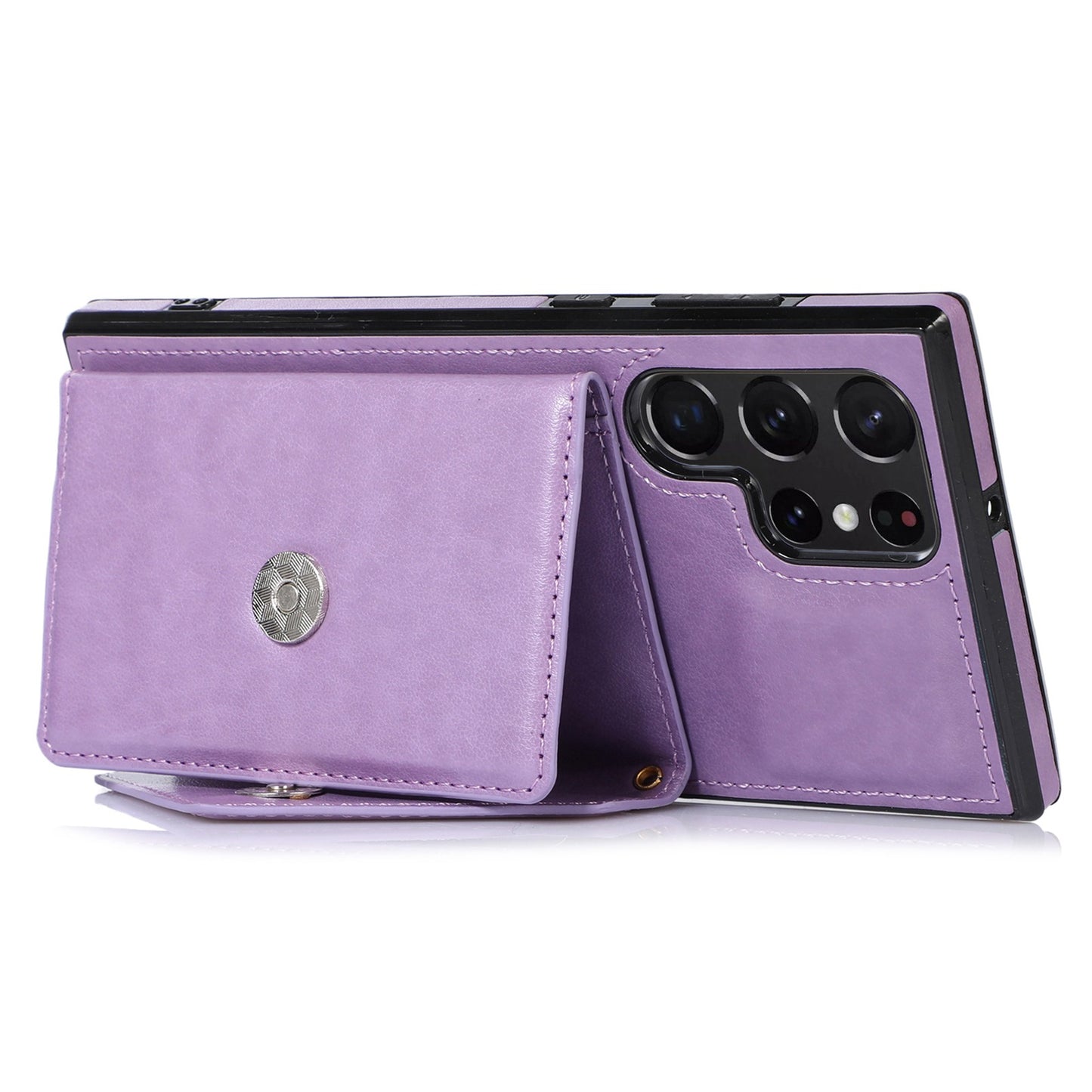For Samsung Galaxy S24 Ultra Case Card Holder Kickstand Leather+TPU Crossbody Cover - Purple