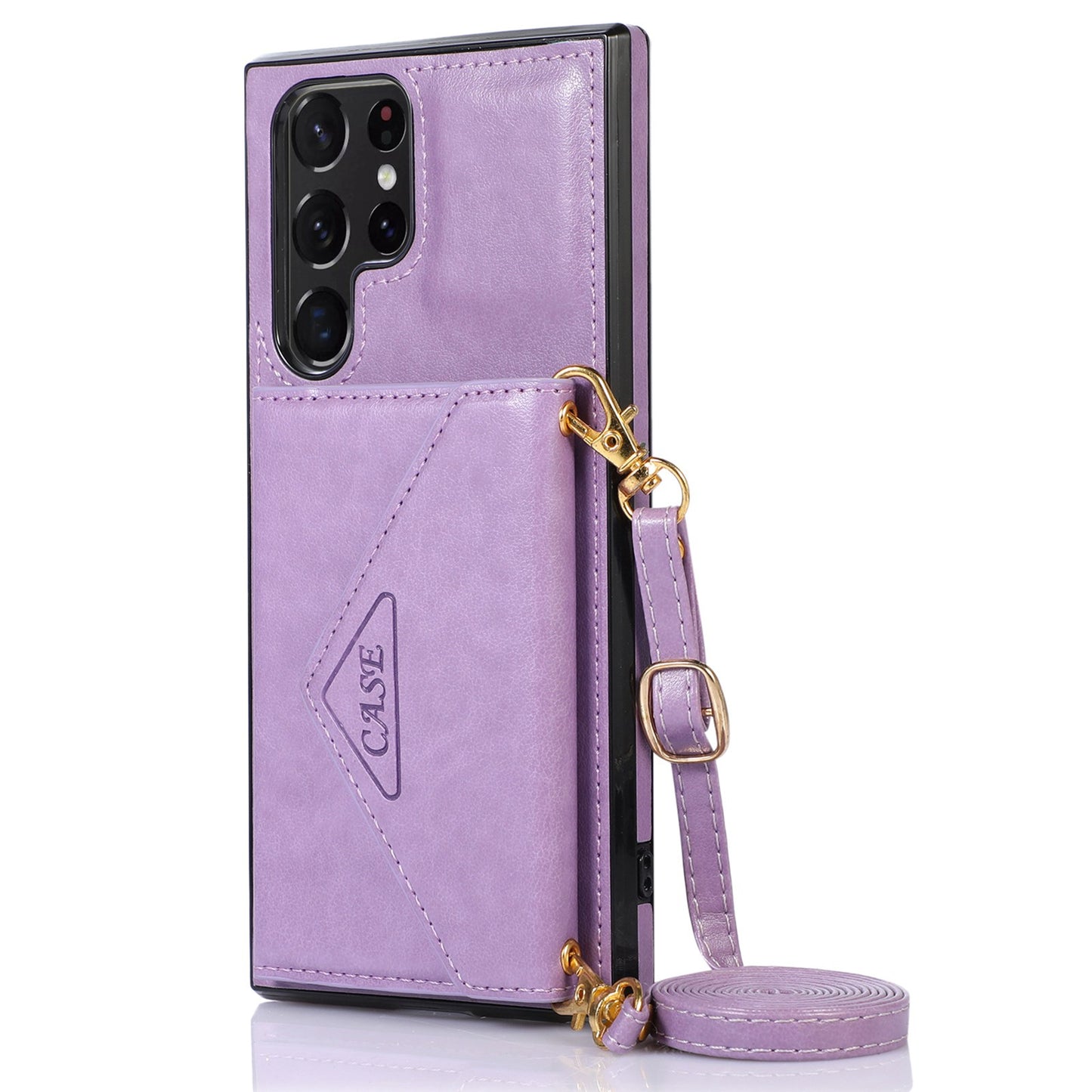 For Samsung Galaxy S24 Ultra Case Card Holder Kickstand Leather+TPU Crossbody Cover - Purple