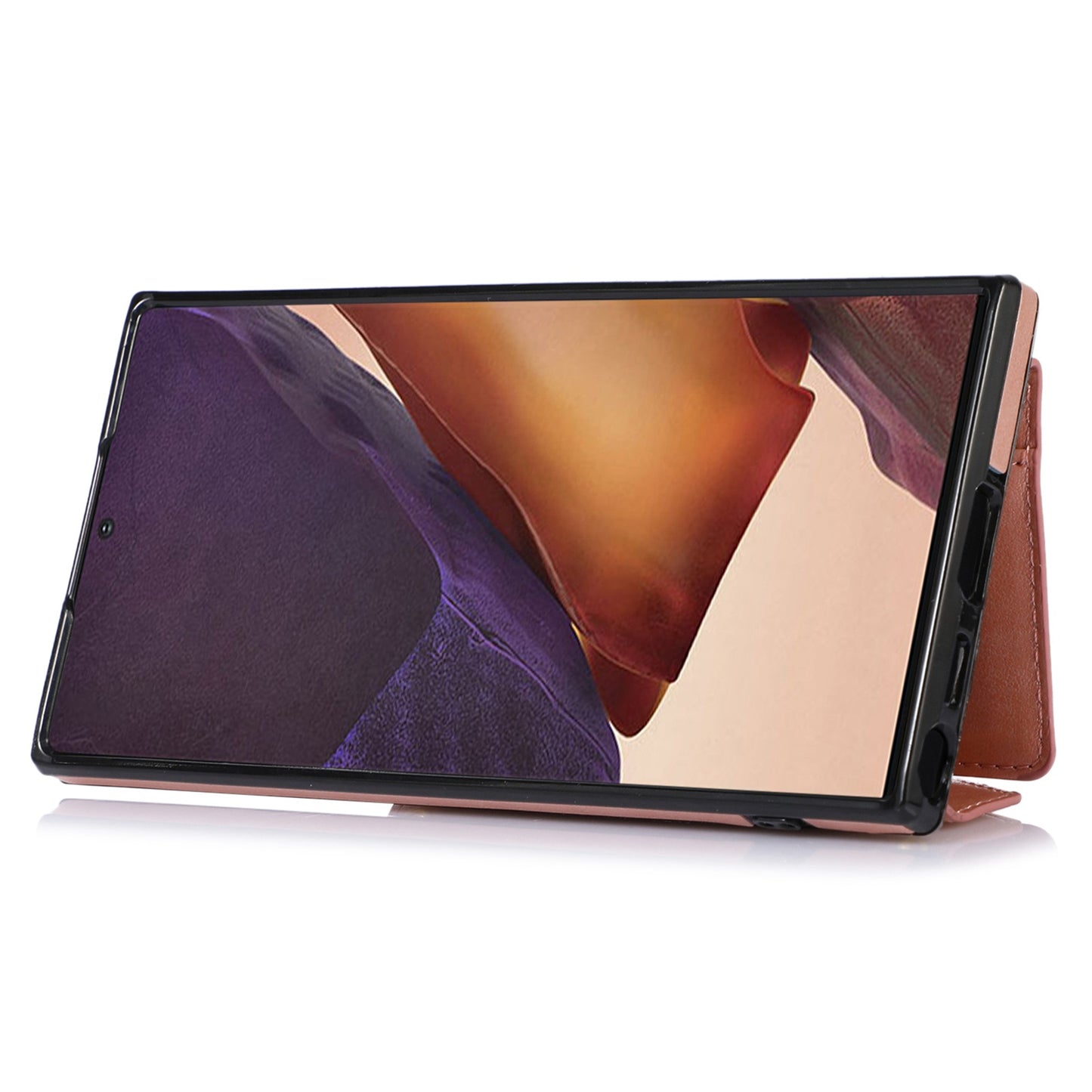 For Samsung Galaxy S24 Ultra Case Card Holder Kickstand Leather+TPU Crossbody Cover - Rose Gold