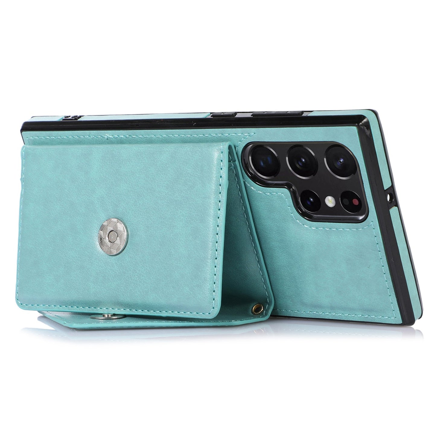 For Samsung Galaxy S24 Ultra Case Card Holder Kickstand Leather+TPU Crossbody Cover - Green