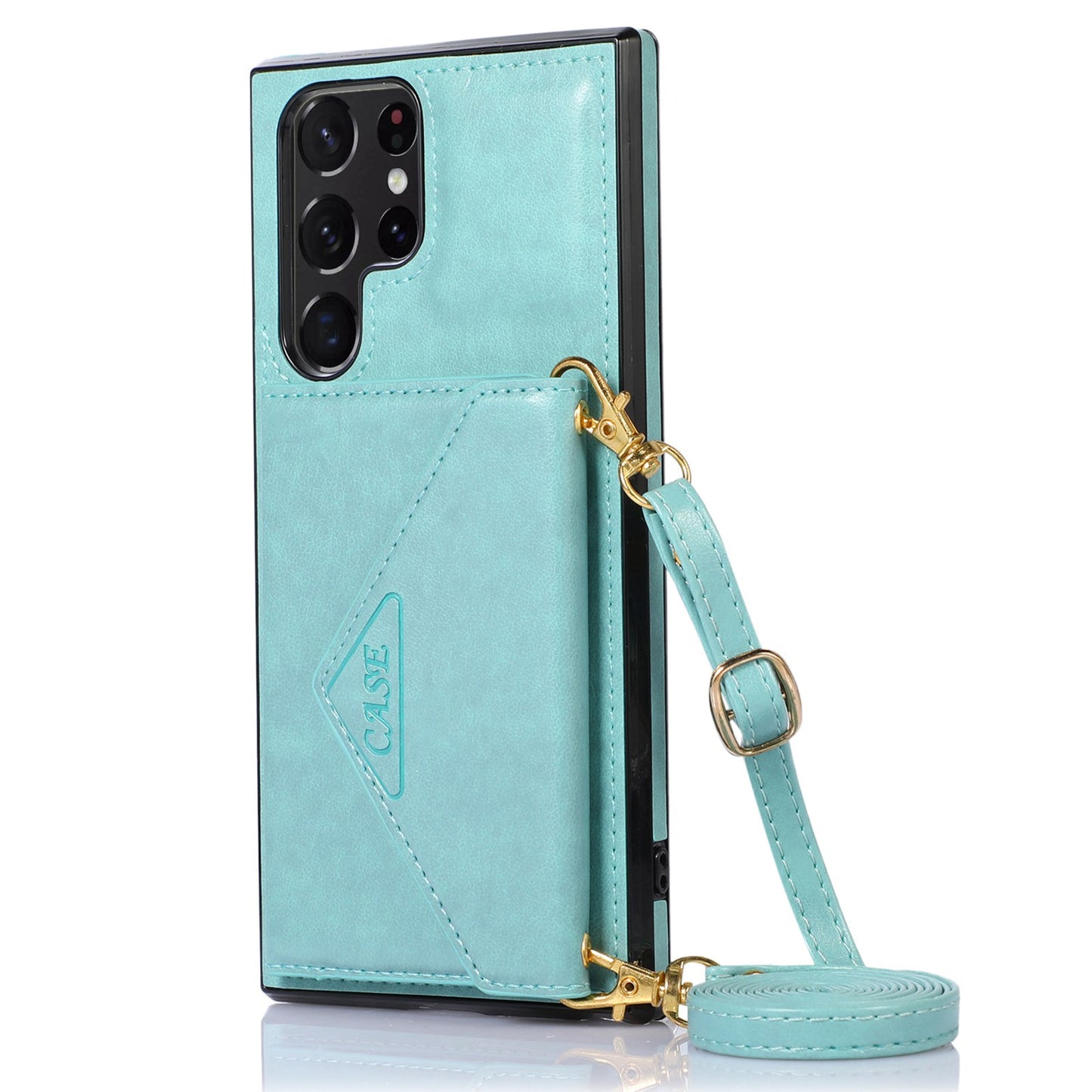 For Samsung Galaxy S24 Ultra Case Card Holder Kickstand Leather+TPU Crossbody Cover - Green