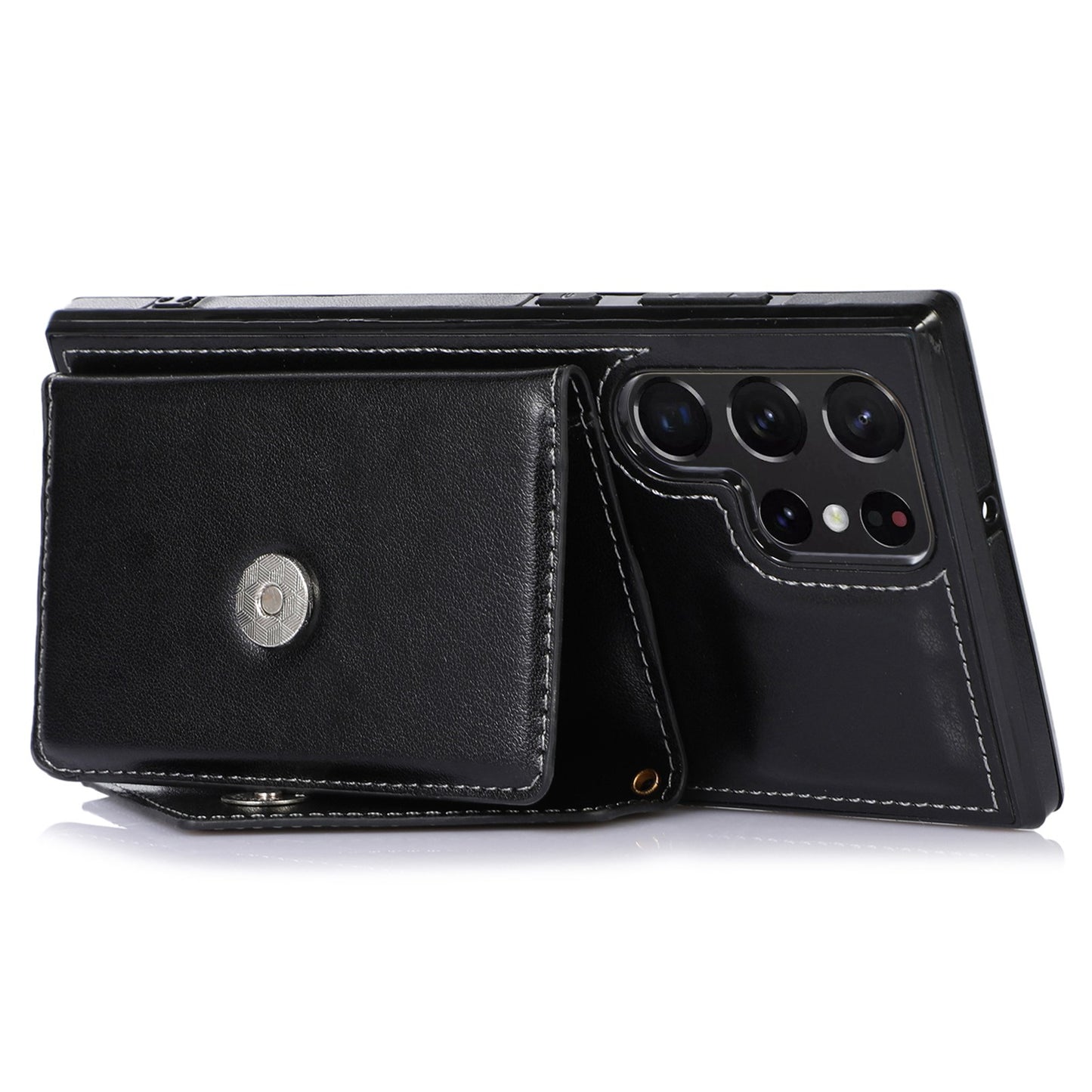 For Samsung Galaxy S24 Ultra Case Card Holder Kickstand Leather+TPU Crossbody Cover - Black