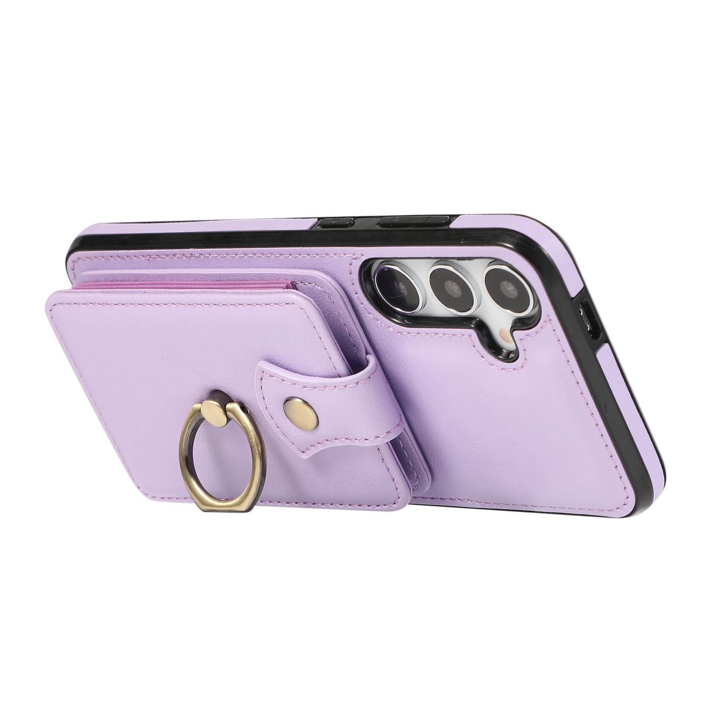 For Samsung Galaxy S24+ Cell Phone Case Card Holder TPU+PU Leather Phone Cover with Kickstand - Purple