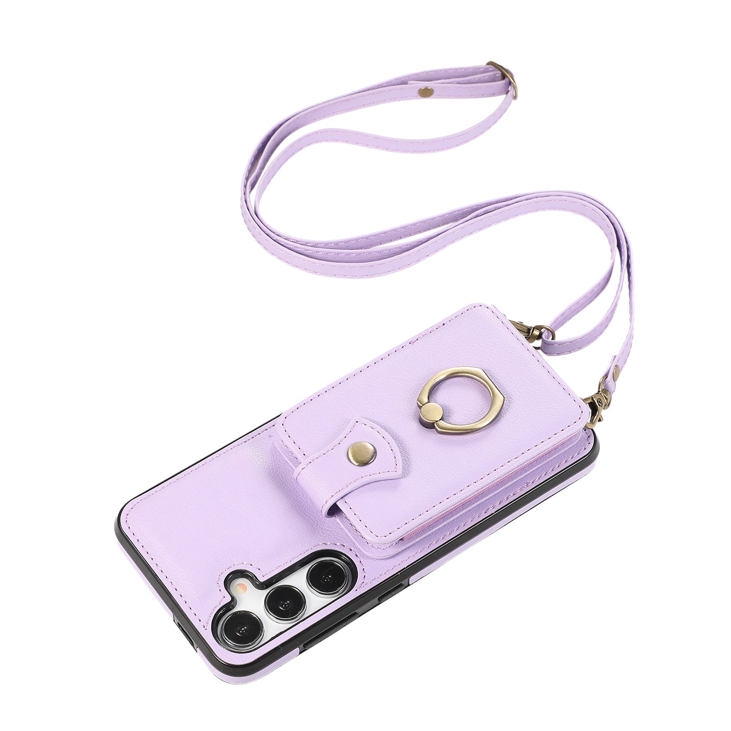 For Samsung Galaxy S24+ Cell Phone Case Card Holder TPU+PU Leather Phone Cover with Kickstand - Purple