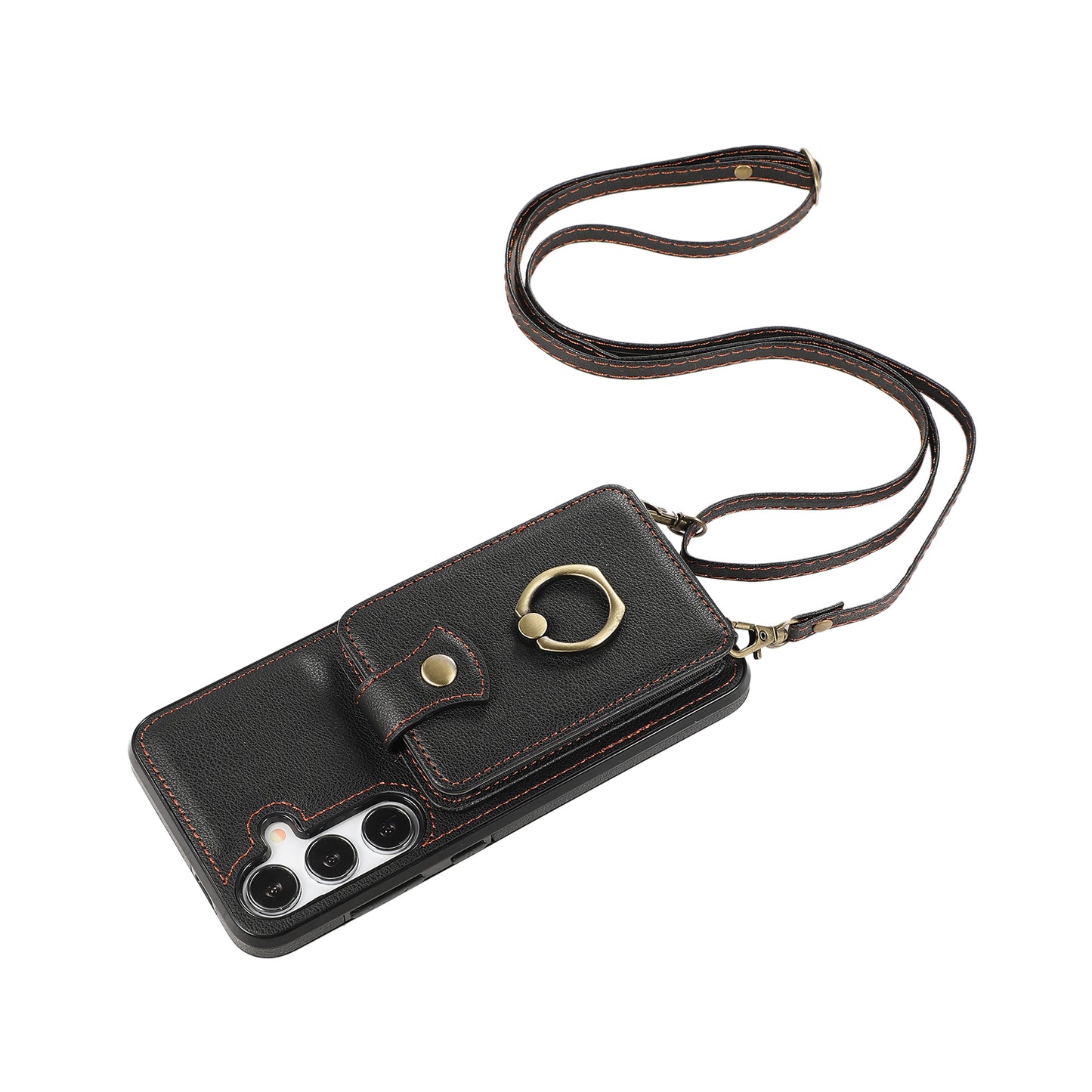 For Samsung Galaxy S24+ Cell Phone Case Card Holder TPU+PU Leather Phone Cover with Kickstand - Black