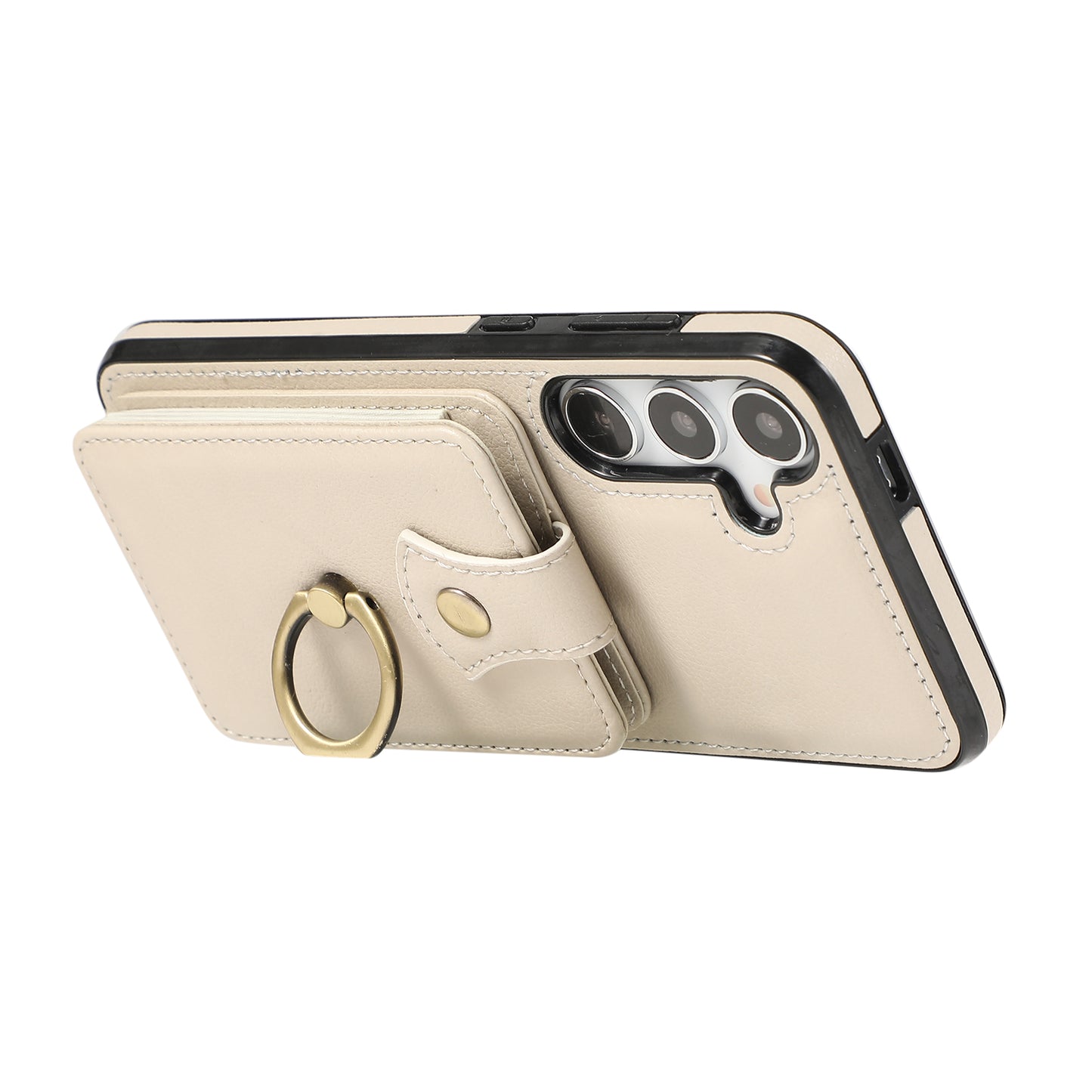 For Samsung Galaxy S24+ Cell Phone Case Card Holder TPU+PU Leather Phone Cover with Kickstand - Beige