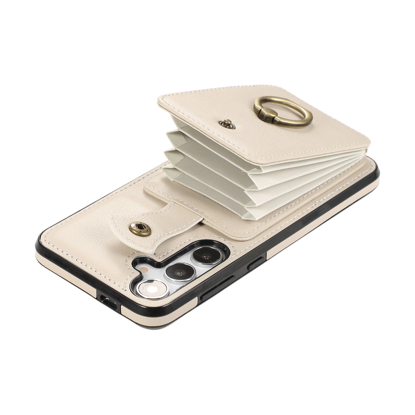 For Samsung Galaxy S24+ Cell Phone Case Card Holder TPU+PU Leather Phone Cover with Kickstand - Beige