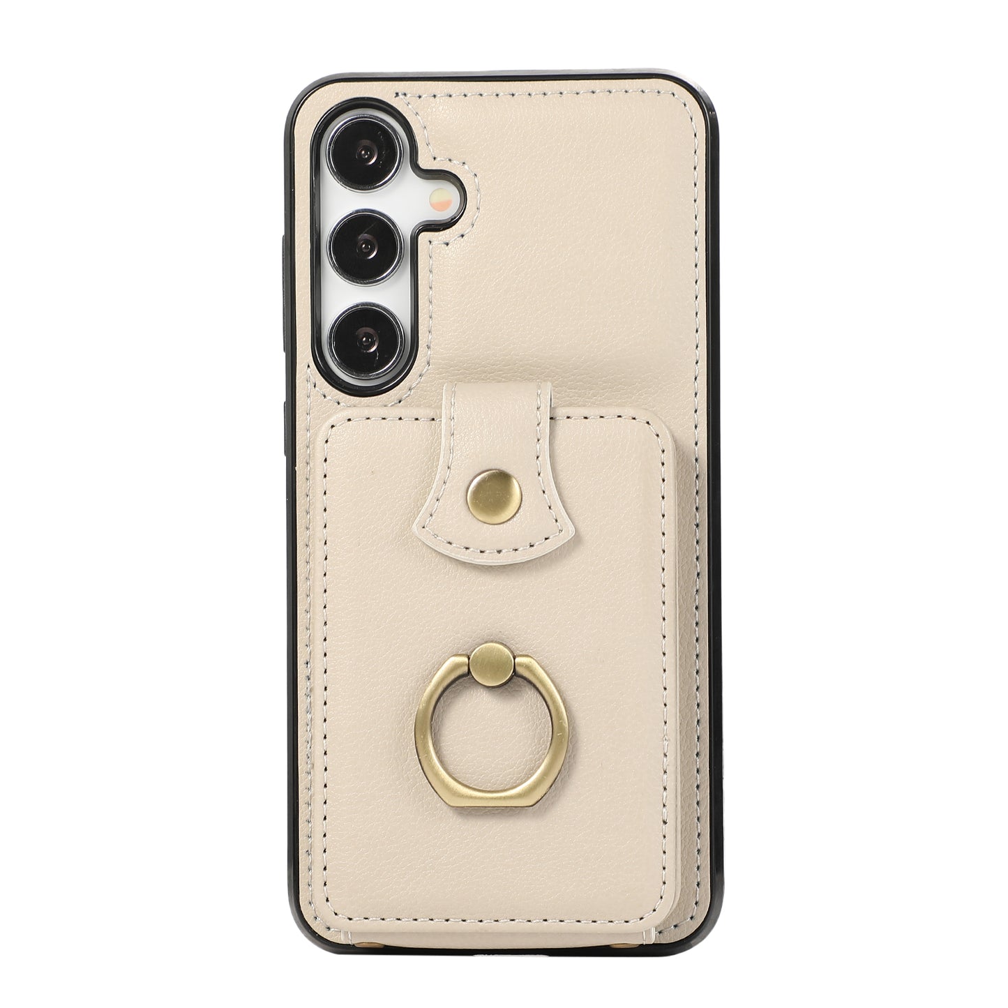 For Samsung Galaxy S24 Dustproof TPU+PU Leather Phone Cover Card Holder Kickstand Mobile Phone Case - Beige