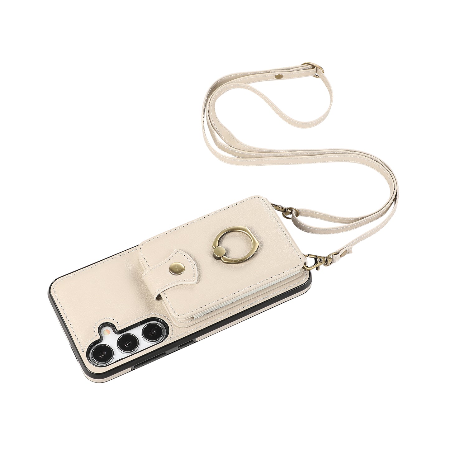 For Samsung Galaxy S24 Dustproof TPU+PU Leather Phone Cover Card Holder Kickstand Mobile Phone Case - Beige