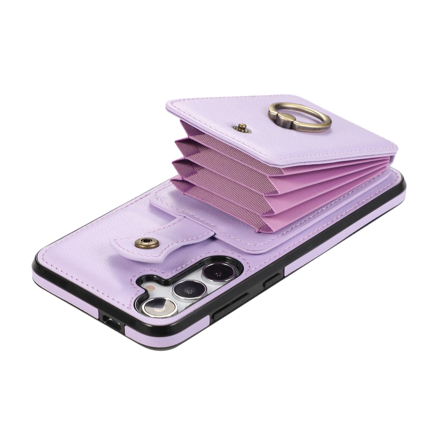 For Samsung Galaxy S24 Dustproof TPU+PU Leather Phone Cover Card Holder Kickstand Mobile Phone Case - Purple