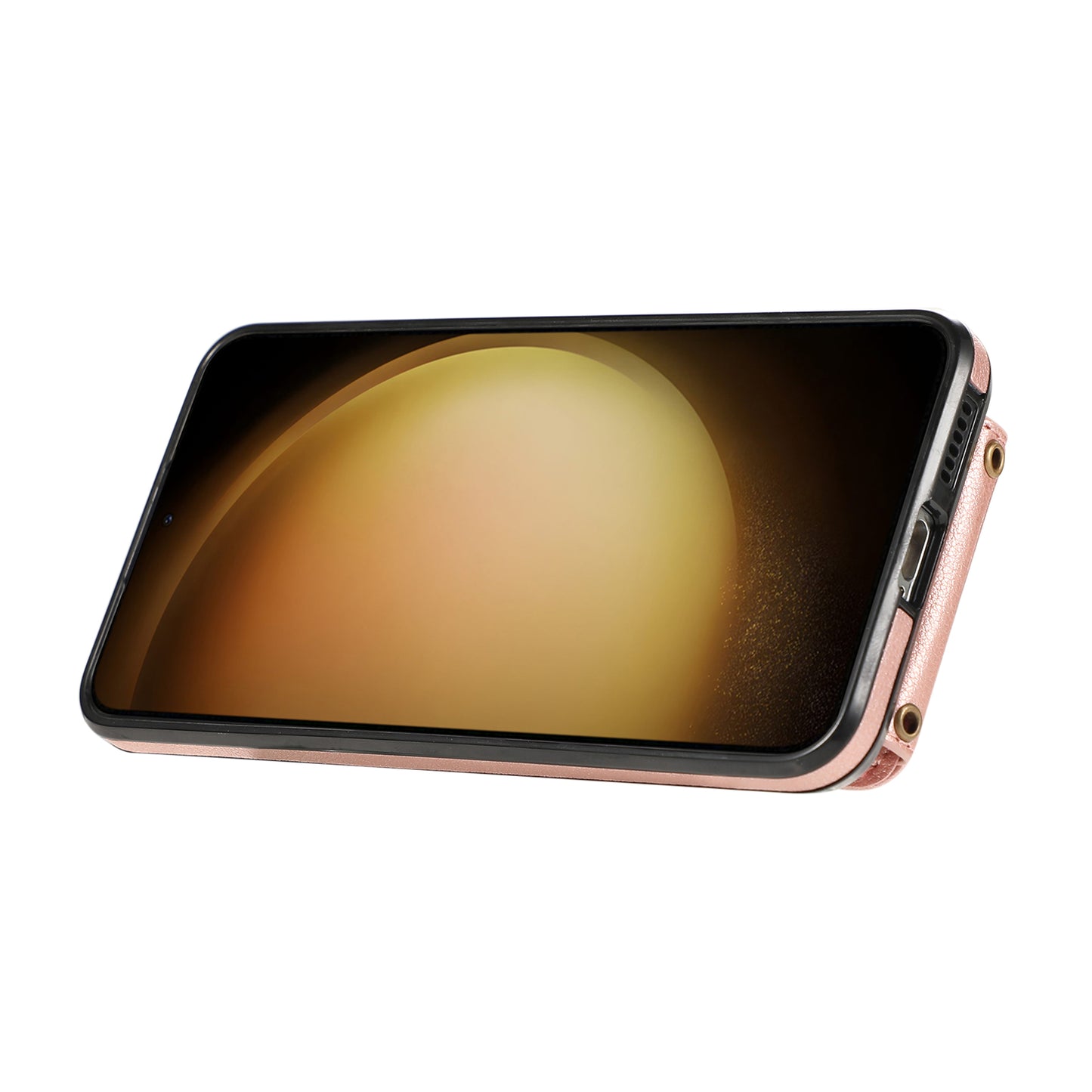 For Samsung Galaxy S24 Dustproof TPU+PU Leather Phone Cover Card Holder Kickstand Mobile Phone Case - Rose Gold