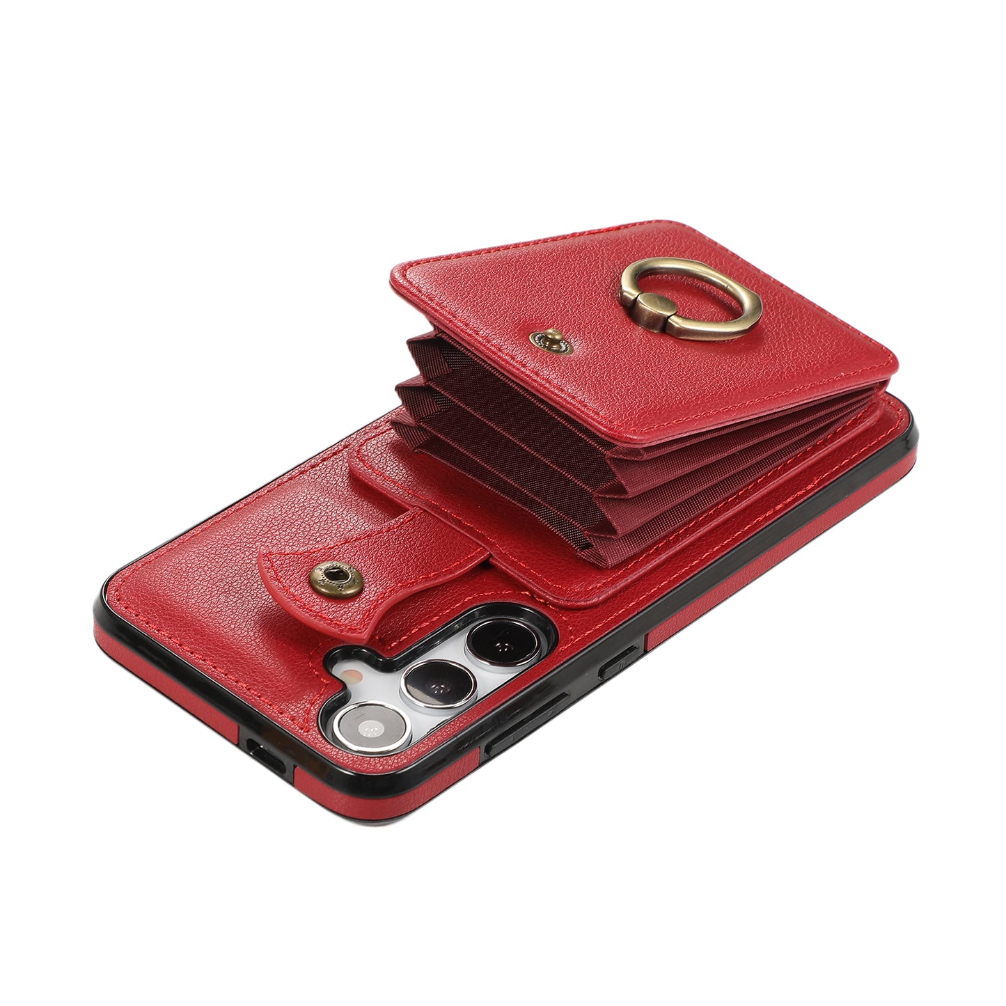 For Samsung Galaxy S24 Dustproof TPU+PU Leather Phone Cover Card Holder Kickstand Mobile Phone Case - Red