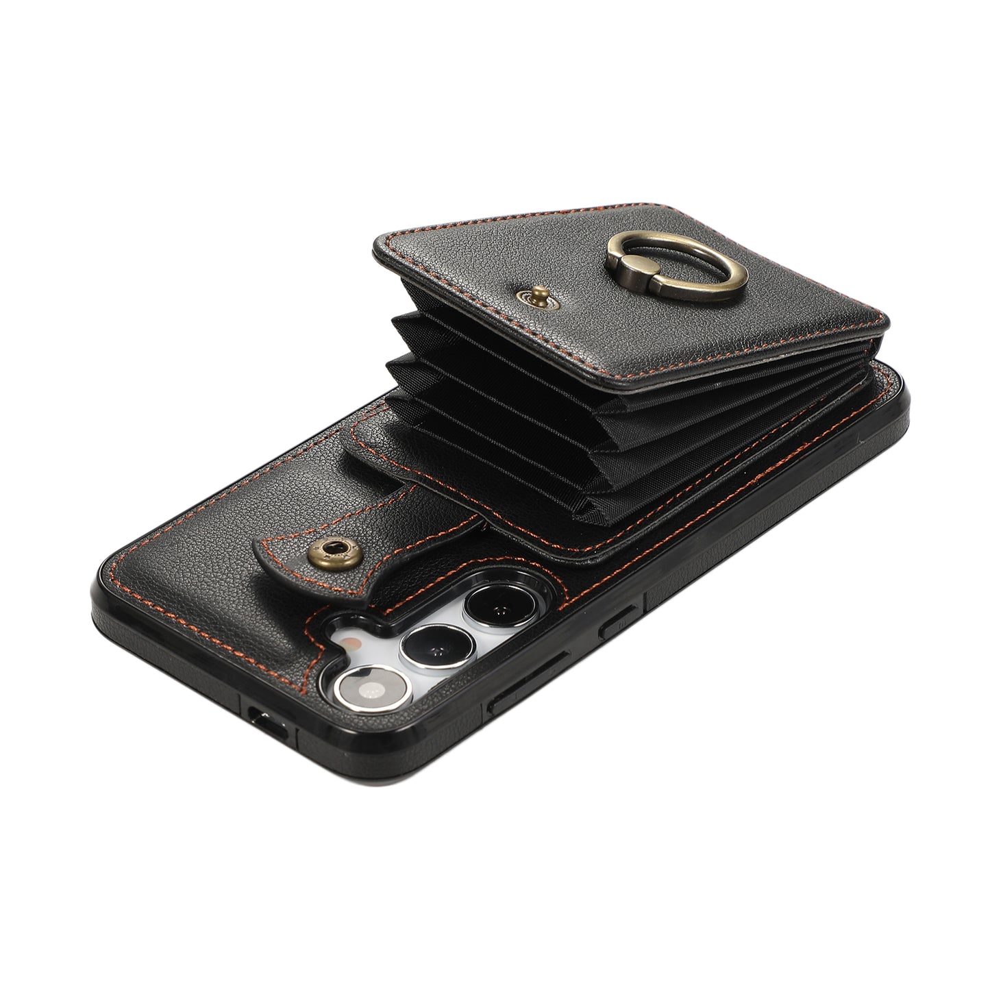 For Samsung Galaxy S24 Dustproof TPU+PU Leather Phone Cover Card Holder Kickstand Mobile Phone Case - Black