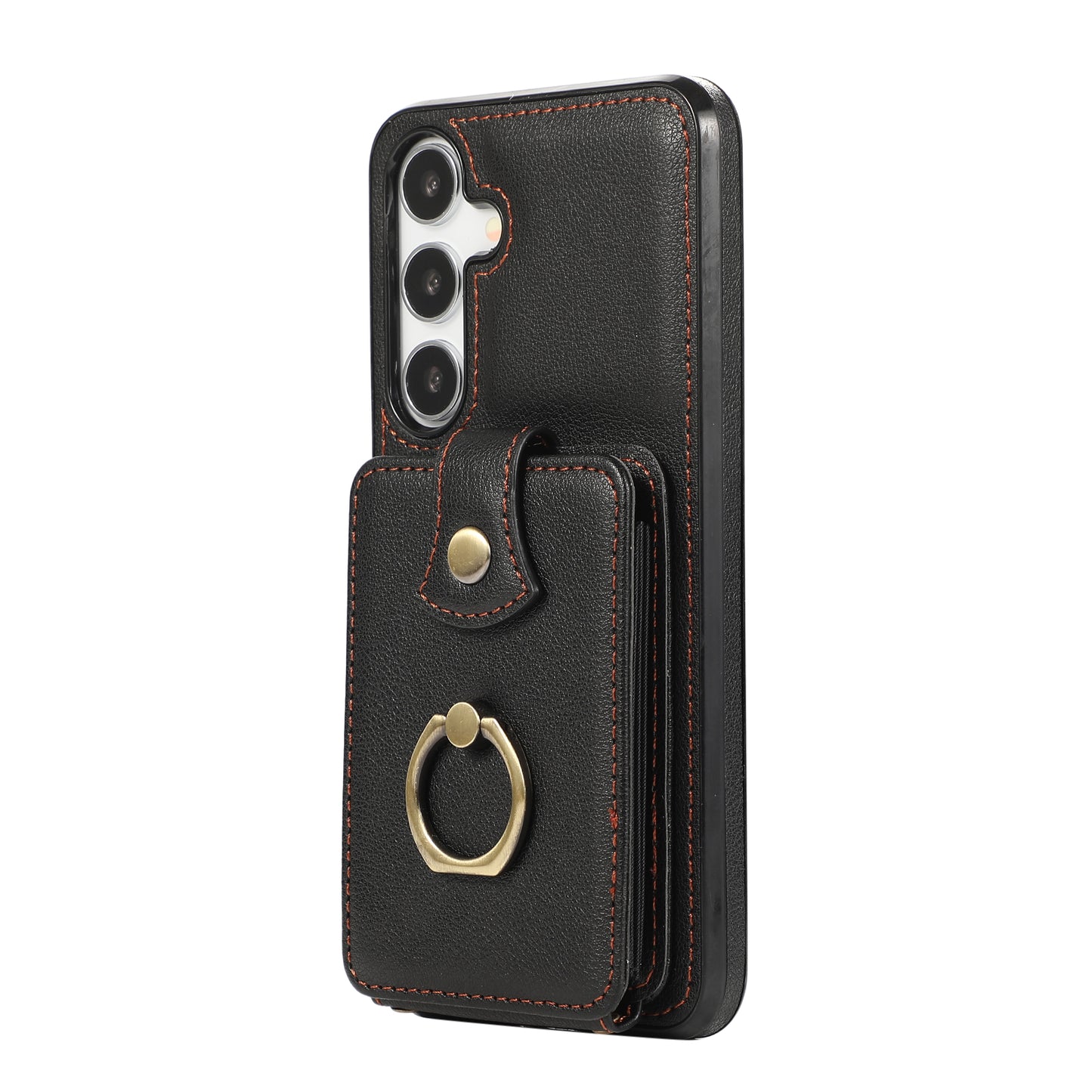 For Samsung Galaxy S24 Dustproof TPU+PU Leather Phone Cover Card Holder Kickstand Mobile Phone Case - Black