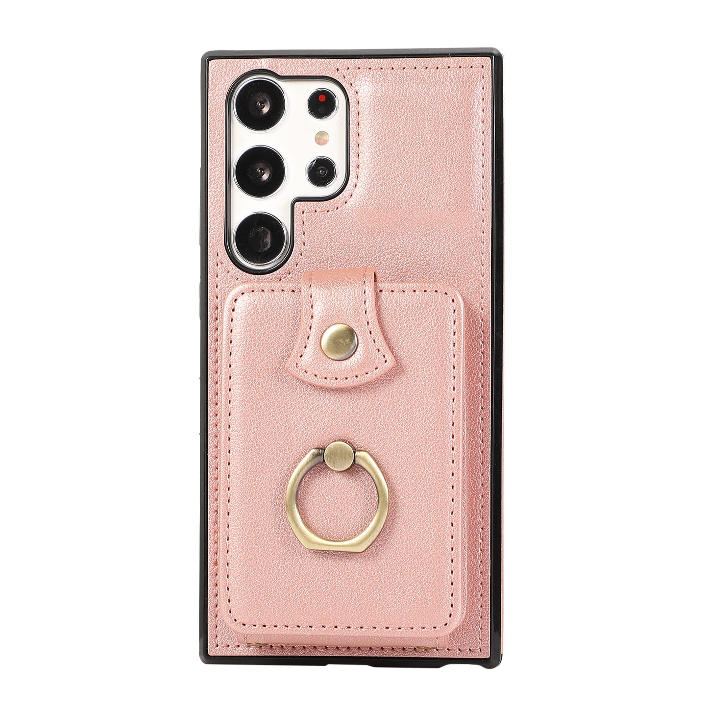 For Samsung Galaxy S24 Ultra Case Shoulder Phone Pouch Kickstand TPU+PU Leather Phone Cover - Rose Gold
