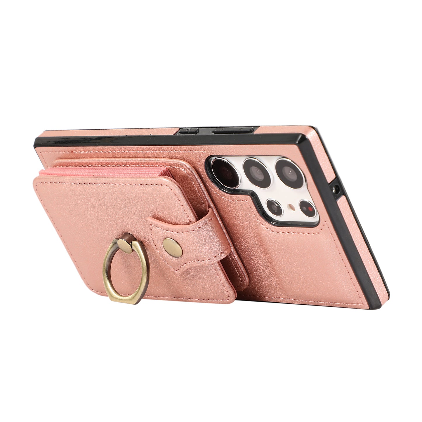 For Samsung Galaxy S24 Ultra Case Shoulder Phone Pouch Kickstand TPU+PU Leather Phone Cover - Rose Gold