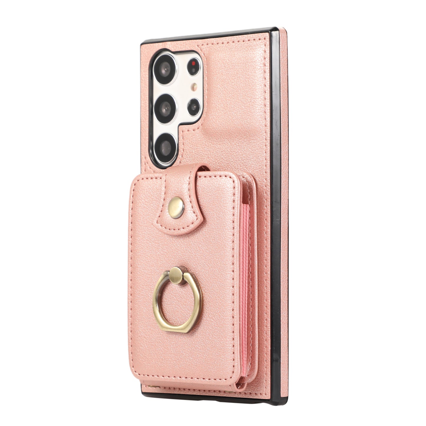 For Samsung Galaxy S24 Ultra Case Shoulder Phone Pouch Kickstand TPU+PU Leather Phone Cover - Rose Gold