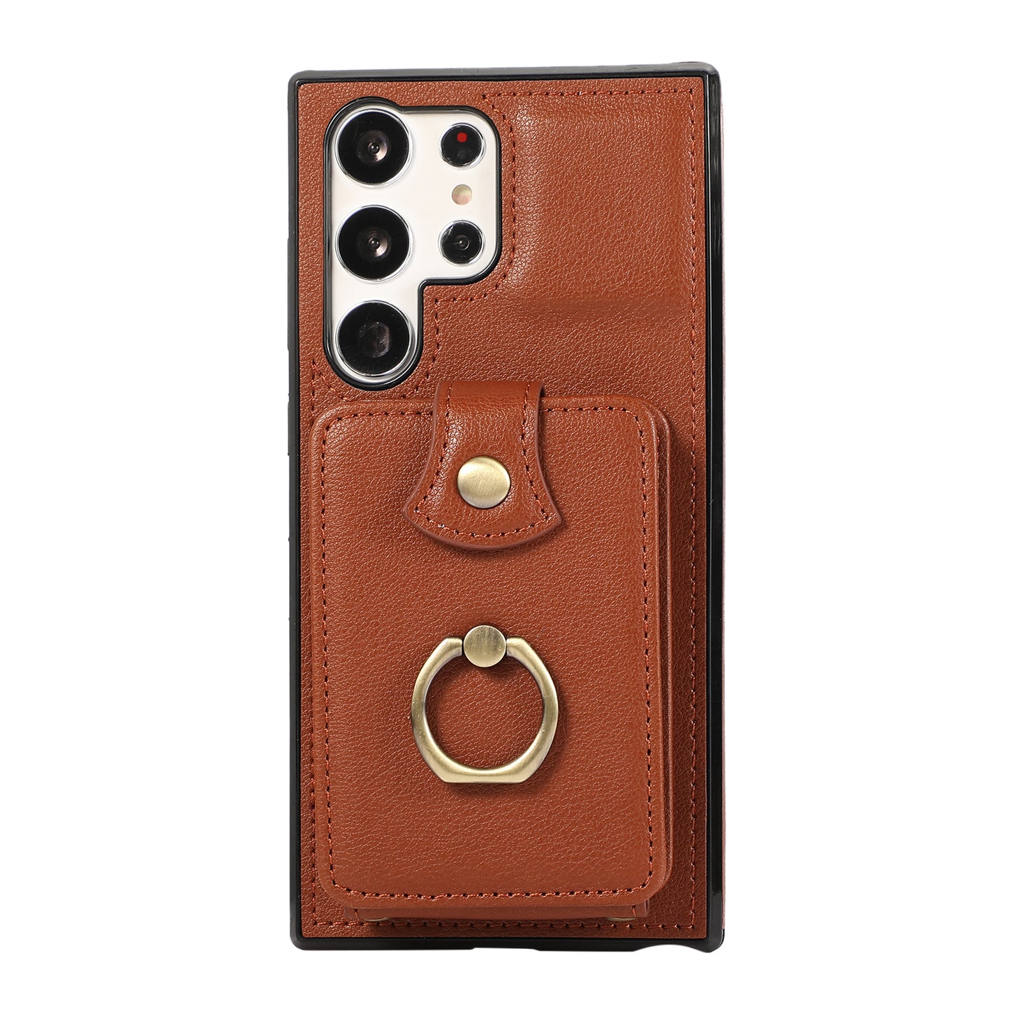 For Samsung Galaxy S24 Ultra Case Shoulder Phone Pouch Kickstand TPU+PU Leather Phone Cover - Brown