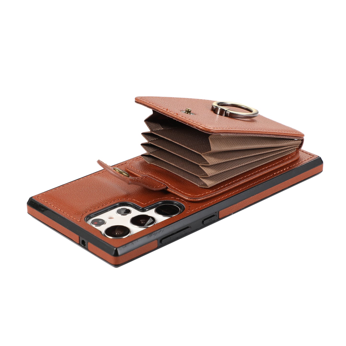 For Samsung Galaxy S24 Ultra Case Shoulder Phone Pouch Kickstand TPU+PU Leather Phone Cover - Brown