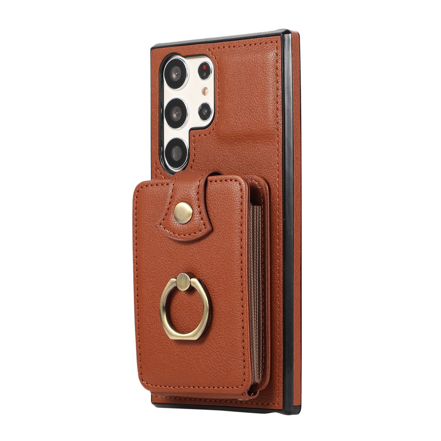 For Samsung Galaxy S24 Ultra Case Shoulder Phone Pouch Kickstand TPU+PU Leather Phone Cover - Brown