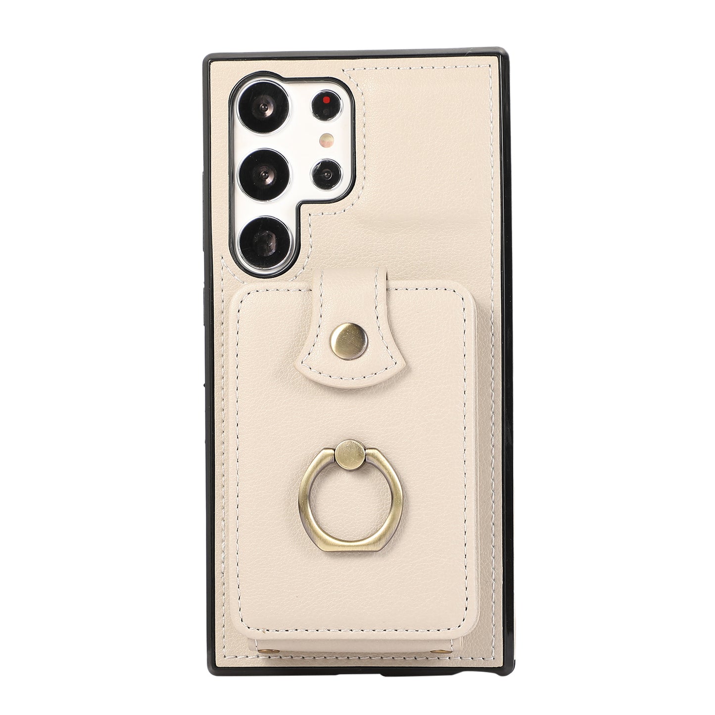 For Samsung Galaxy S24 Ultra Case Shoulder Phone Pouch Kickstand TPU+PU Leather Phone Cover - Beige