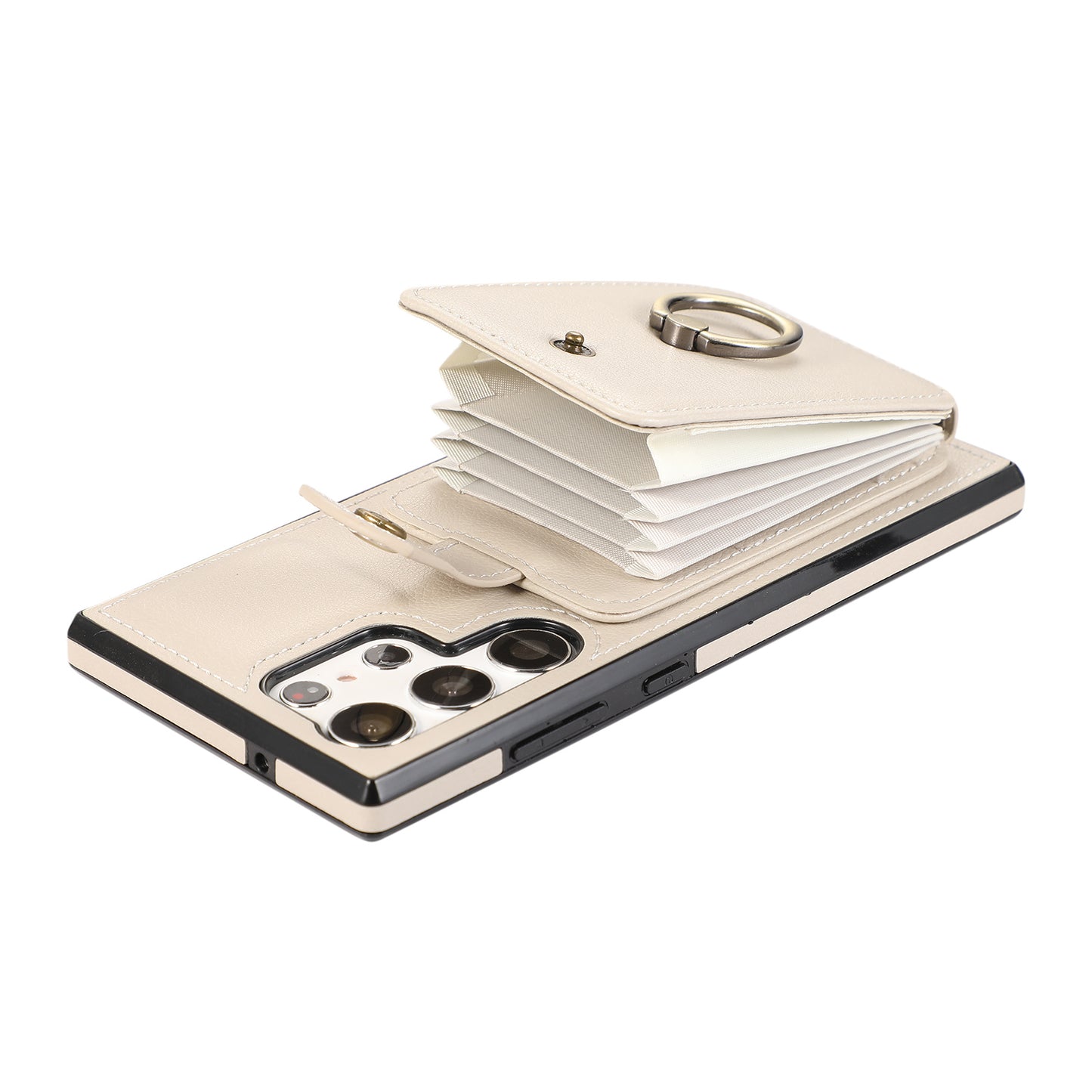 For Samsung Galaxy S24 Ultra Case Shoulder Phone Pouch Kickstand TPU+PU Leather Phone Cover - Beige
