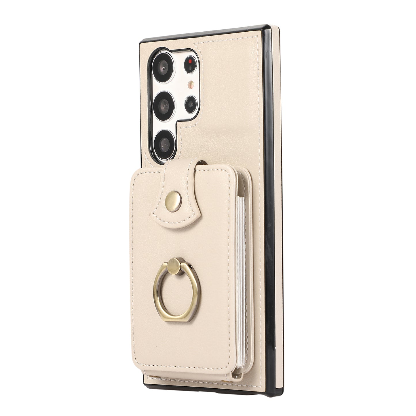 For Samsung Galaxy S24 Ultra Case Shoulder Phone Pouch Kickstand TPU+PU Leather Phone Cover - Beige